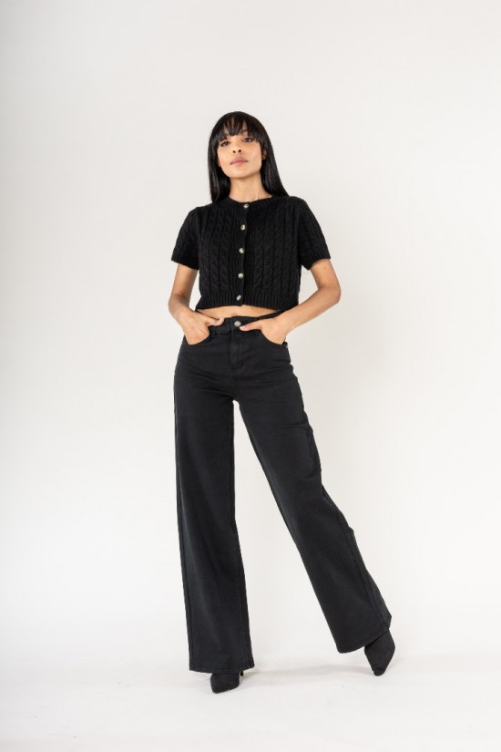 Lucie Wide Leg Jeans Zwart Voorkant