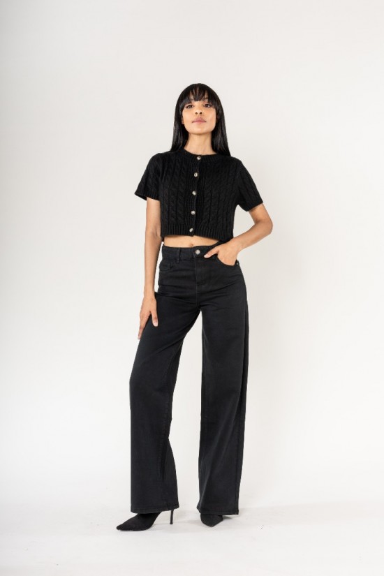 Lucie Wide Leg Jeans Zwart Model