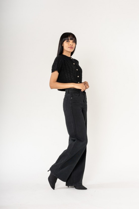Lucie Wide Leg Jeans Zwart Zijkant