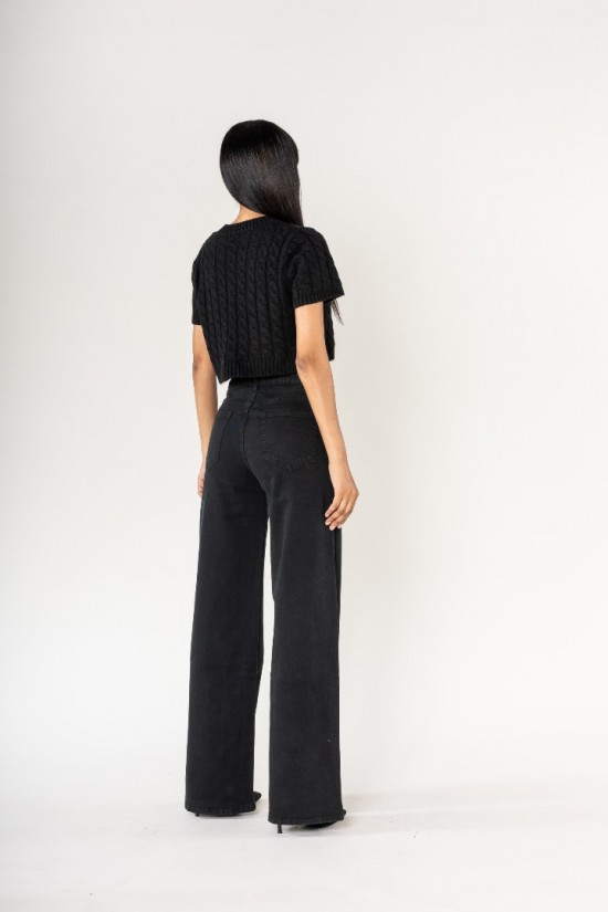 Lucie Wide Leg Jeans Zwart Achterkant