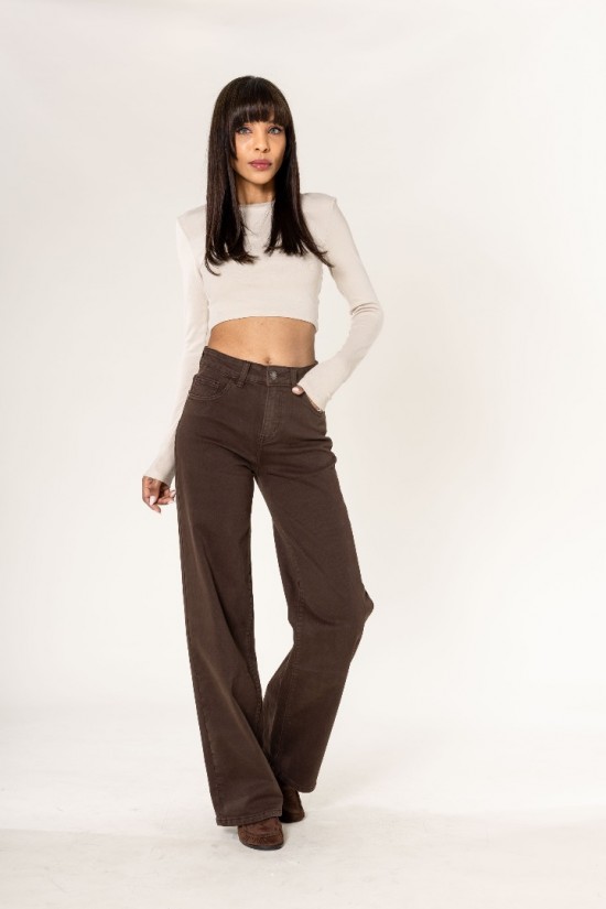Lucie Wide Leg Jeans Bruin Voorkant
