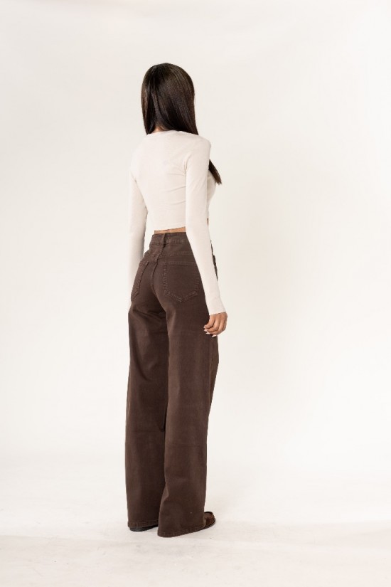 Lucie Wide Leg Jeans Bruin Achterkant