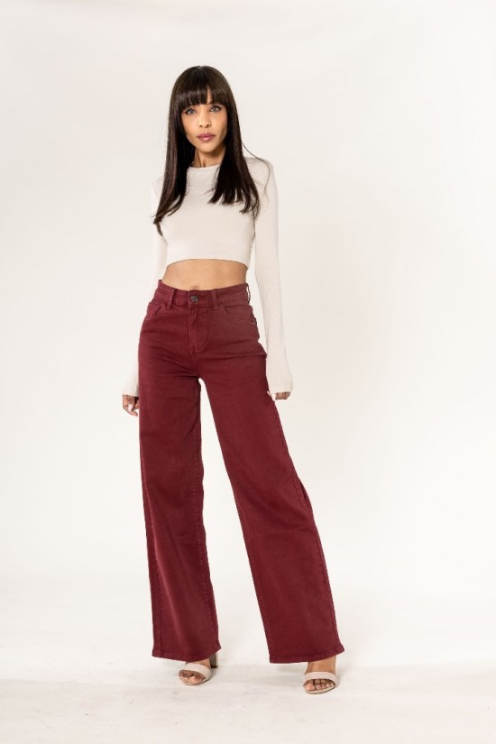 Lucie Wide Leg Jeans Bordeaux Voorkant