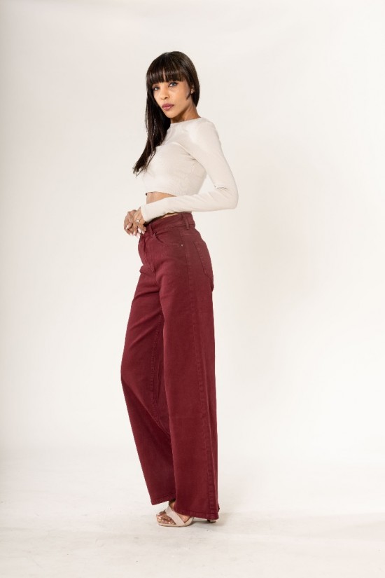 Lucie Wide Leg Jeans Bordeaux Zijkant