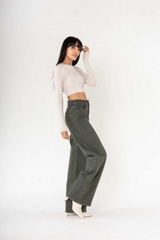 Lucie Wide Leg Jeans Donkergroen Zijkant