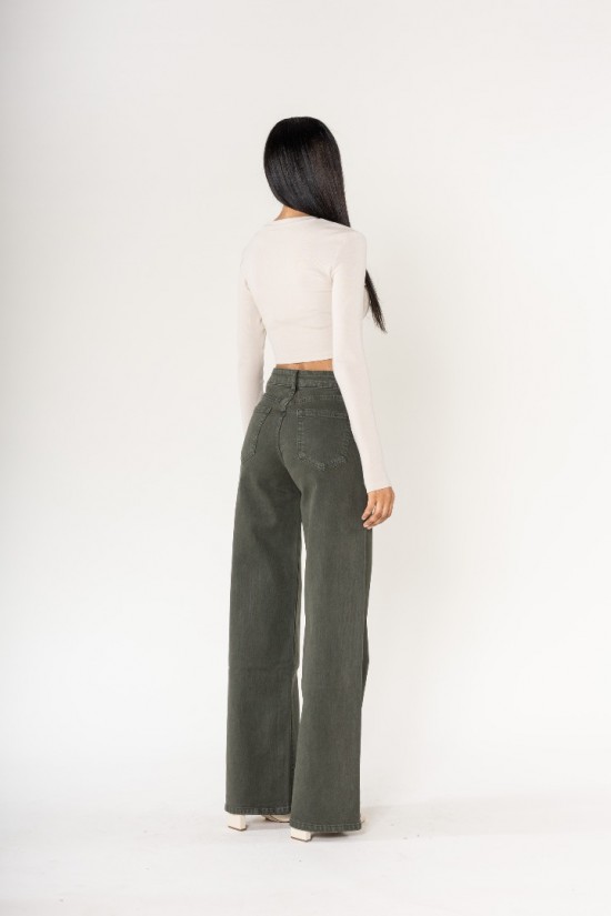 Lucie Wide Leg Jeans Donkergroen Achterkant
