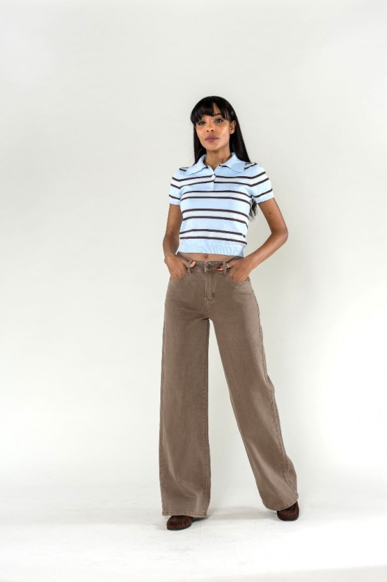 Lucie Wide Leg Jeans Taupe Voorkant