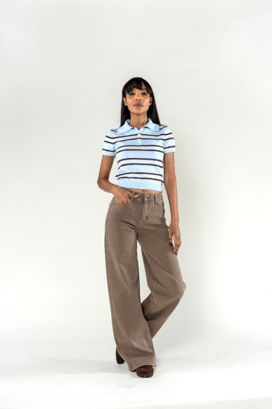 Lucie Wide Leg Jeans Taupe Model