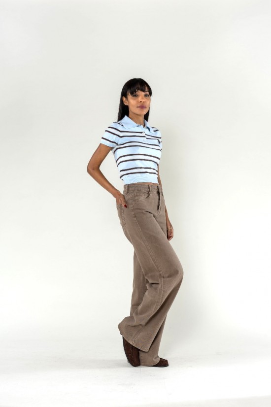 Lucie Wide Leg Jeans Taupe Zijkant