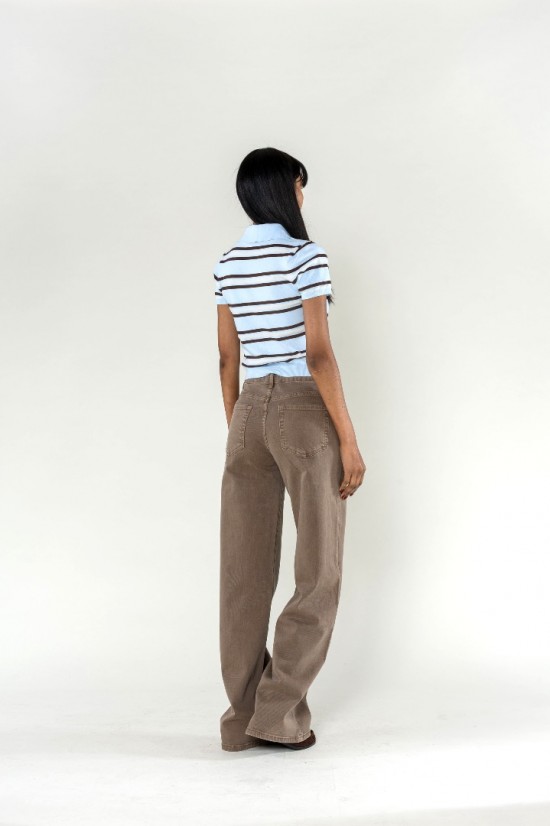 Lucie Wide Leg Jeans Taupe Achterkant