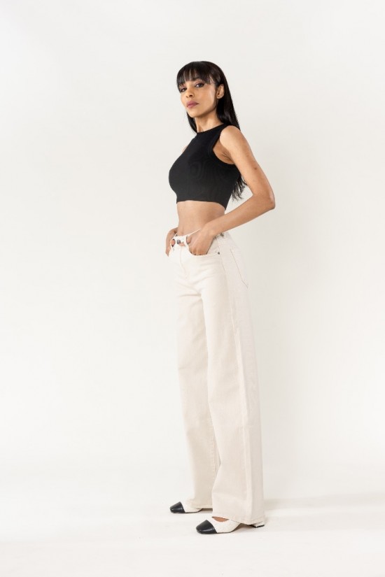 Lucie Wide Leg Jeans Ecru Zijkant