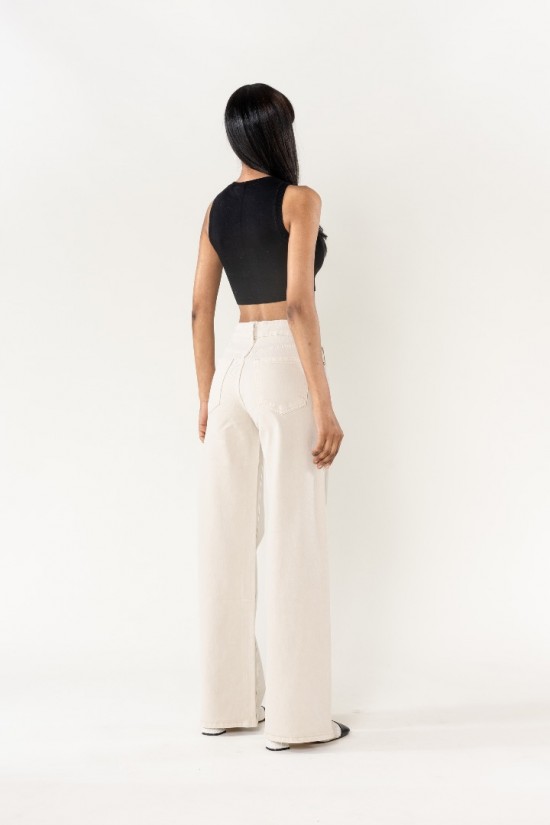 Lucie Wide Leg Jeans Ecru Achterkant