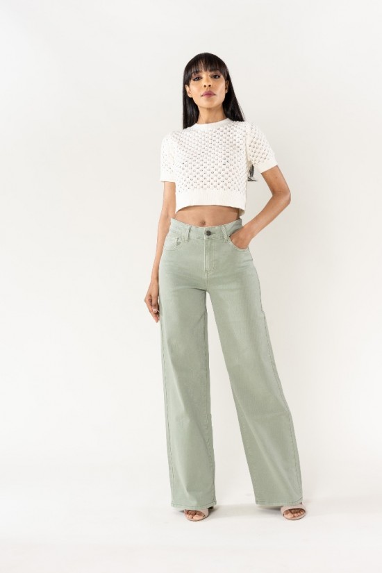 Lucie Wide Leg Jeans Lichtgroen Zijkant