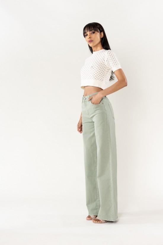 Lucie Wide Leg Jeans Lichtgroen Zijkant
