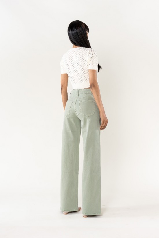 Lucie Wide Leg Jeans Lichtgroen Achterkant